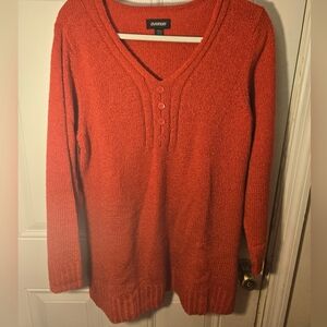Vintage Avenue Red Sweater V Neck Buttons Size 14/16 Acrylic